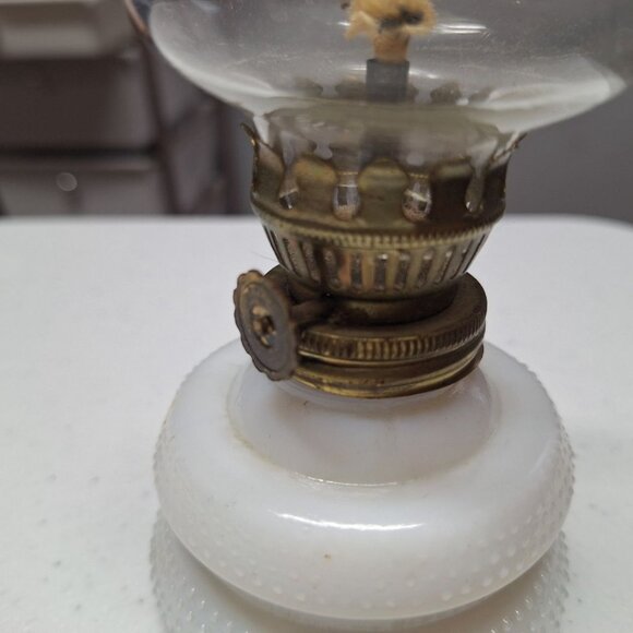 Milk Glass Oil Lamp Small 6.5 Inch Tall Bubble Base Hong Kong Vintage - Picture 5 of 8
